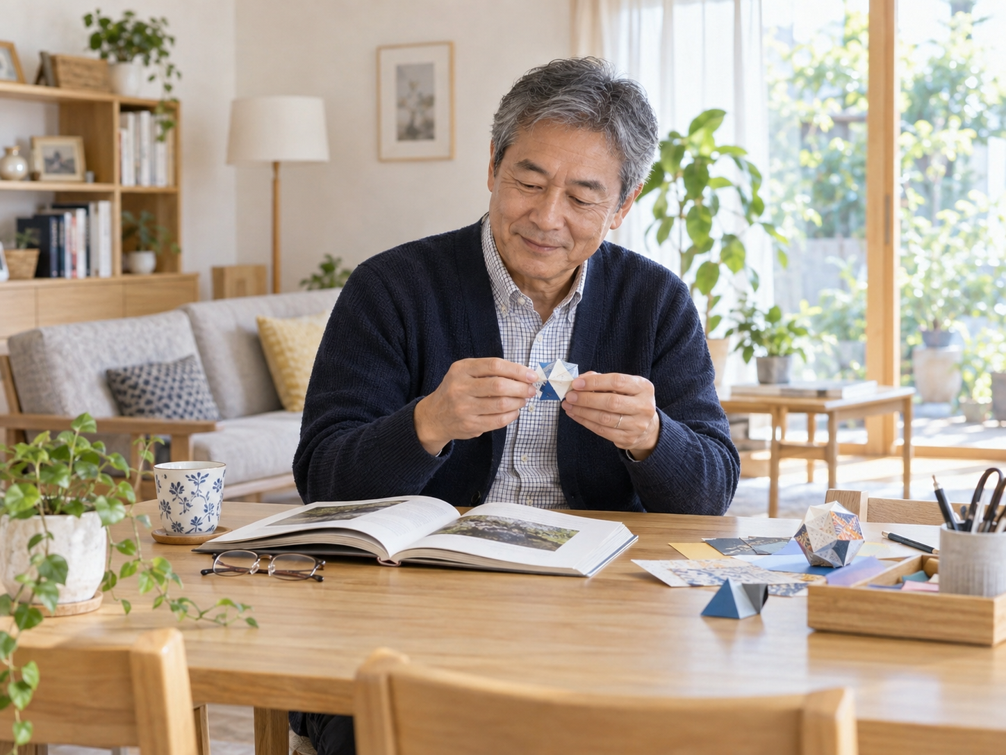 読書や細かな作業を楽しむ男性の日常