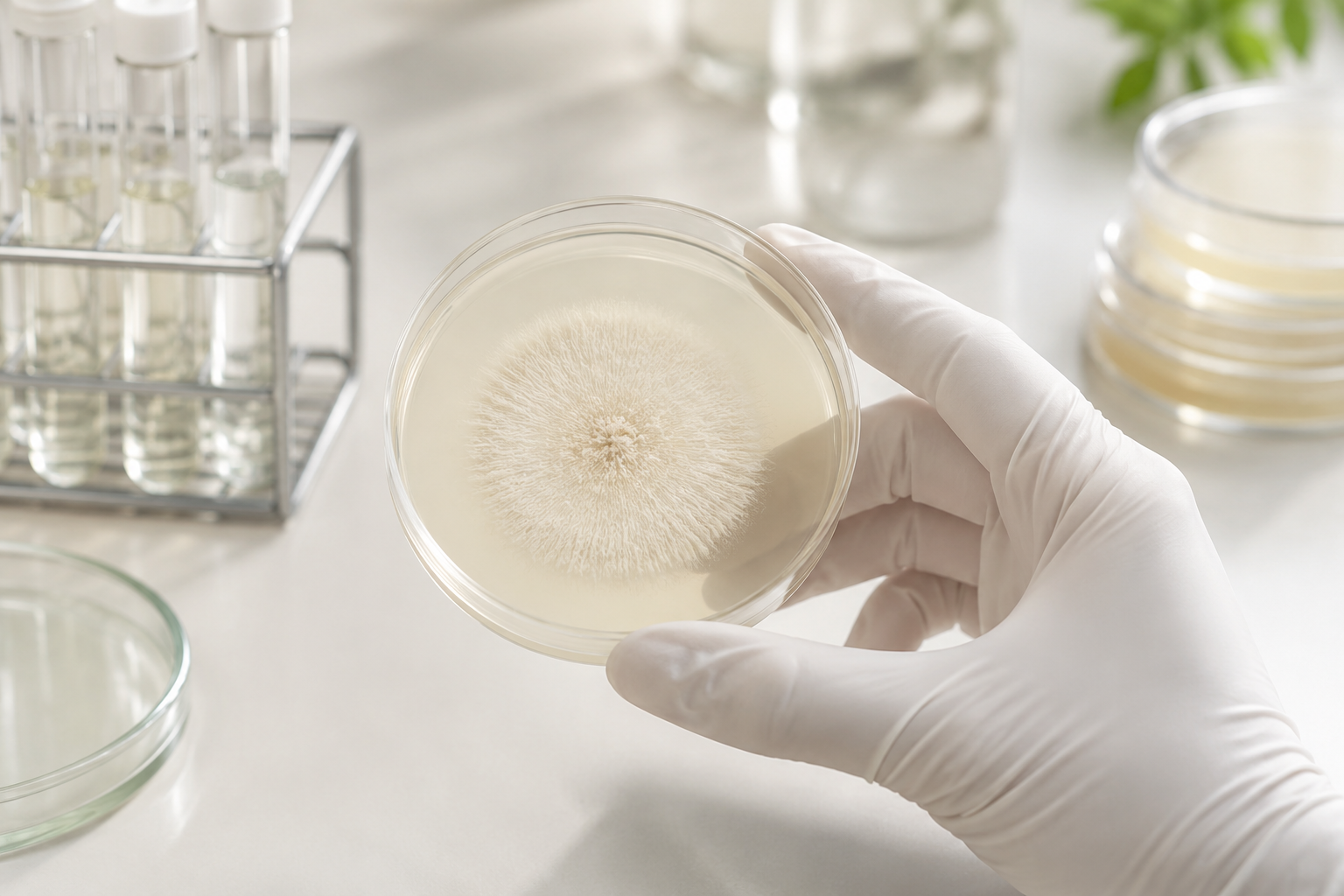 培養皿を用いた菌株確認の研究イメージ